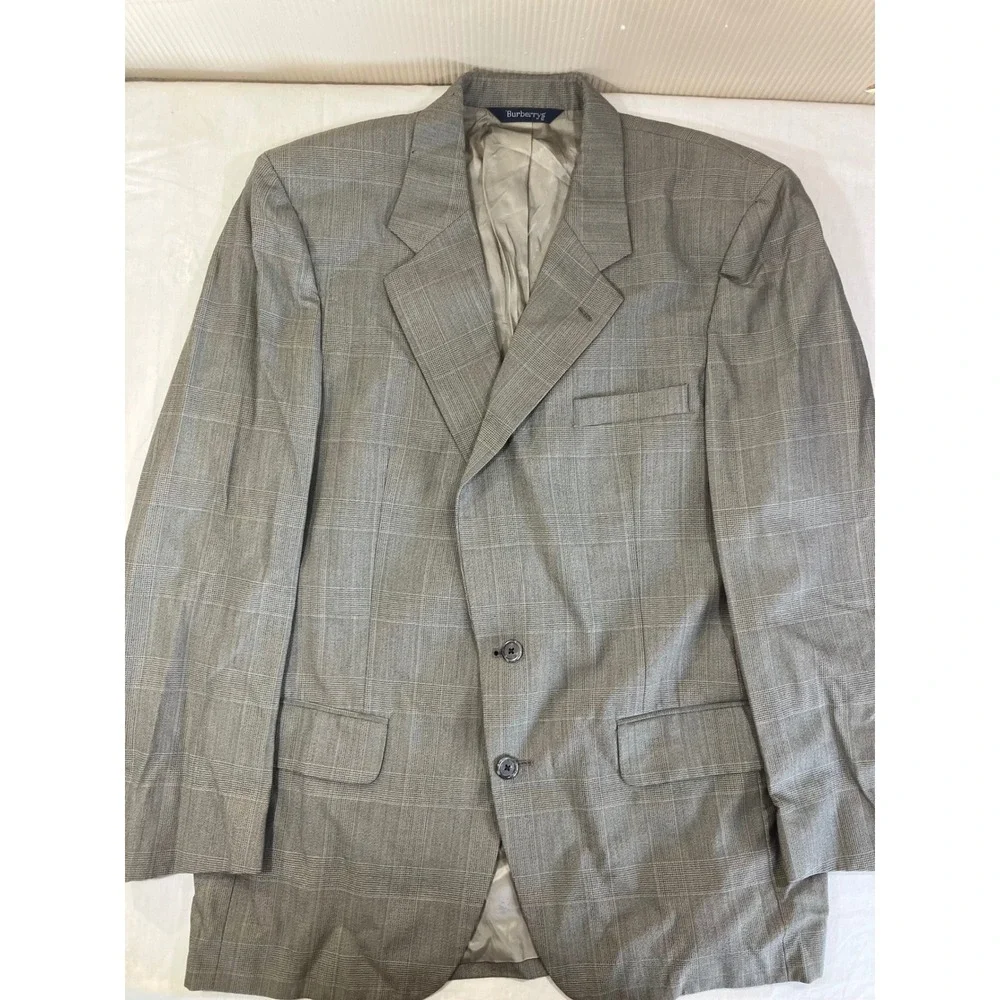 Burberrys Mens Sz-42R Gray Glen Plaid‎ 100% Pure Wool 2 Button Pleated Suit
